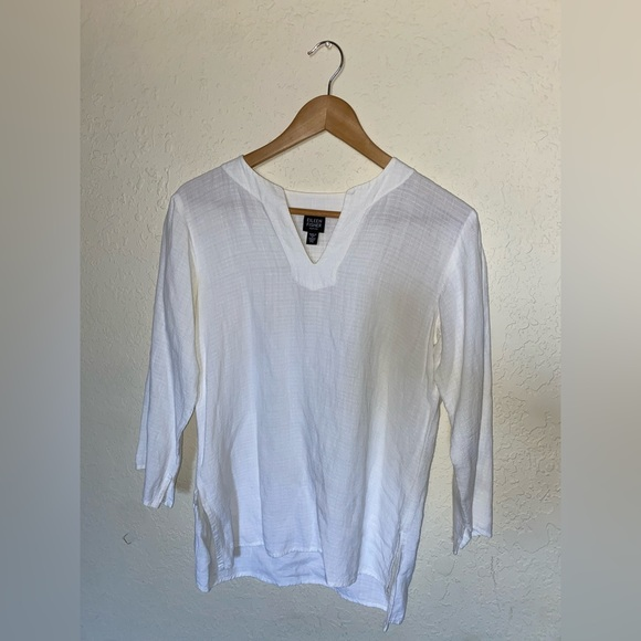 Eileen Fisher‎ White Long Sleeve V-neck Blouse ( PS ) - Picture 1 of 6